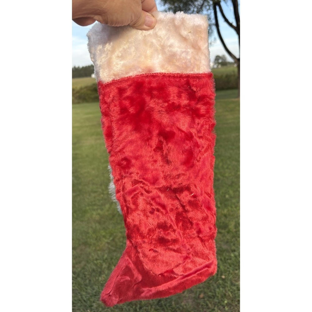 Vintage 1950's Rubber Face Plush Red Santa Stocking Christmas White Beard - Picture 4 of 6